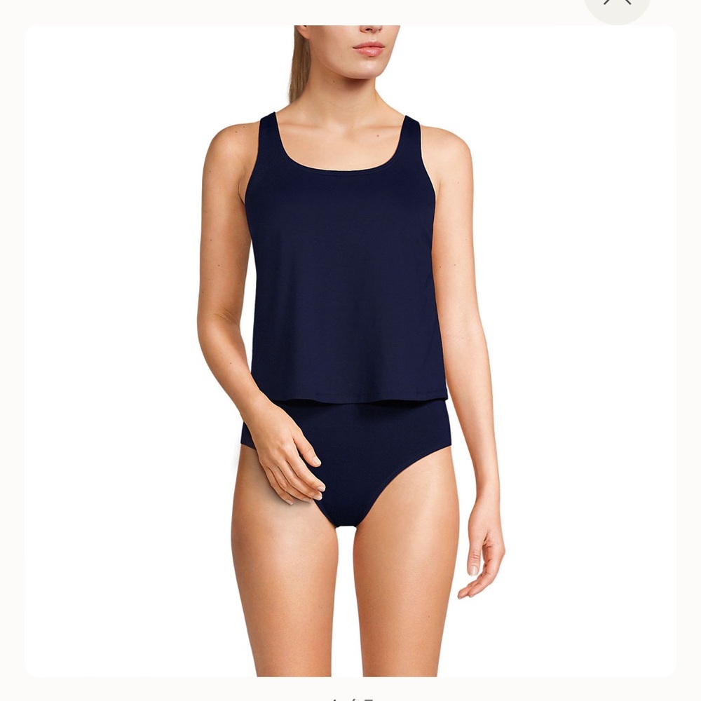 Women's One Piece Scoop Neck Fauxkini Swimsuit Navy Small